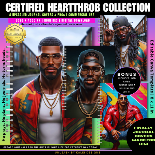 Certified Heartthrob Journal Covers for Men | Father’s Day Gift | African American Male | Canva Templates | PNG Bundle | Commercial Use