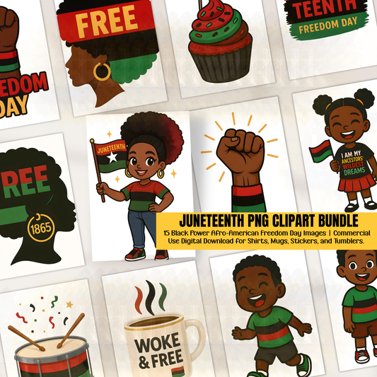 Juneteenth PNG Clipart Bundle | Black History Digital Art | Afro-American Freedom Day Designs | Commercial Use PNG for Shirts & Mugs